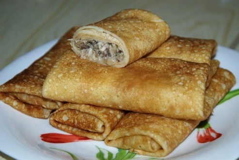 Блинчики с курицей и грибами